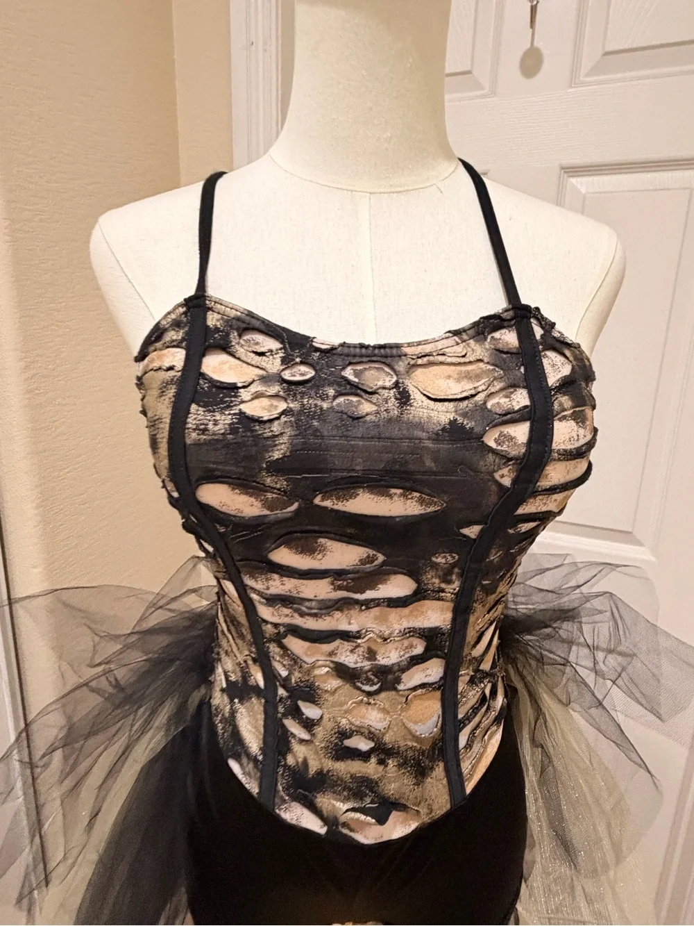 Black Tulle Crisscross Back Chemise with Layered Tulle Skirt